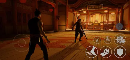 Sifu Mobile gameplay: nightclub fight scene with red lighting and on-screen controls